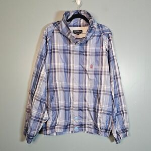 Nautica Women's Plaid Windbreaker Jacket Hooded Lightweight Blue White Size L
